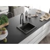 Mexen Milo Granitspüle 1-Becken mit Küchenarmatur Aster, schwarz/gold metallic - 6505-75-73450-70-B