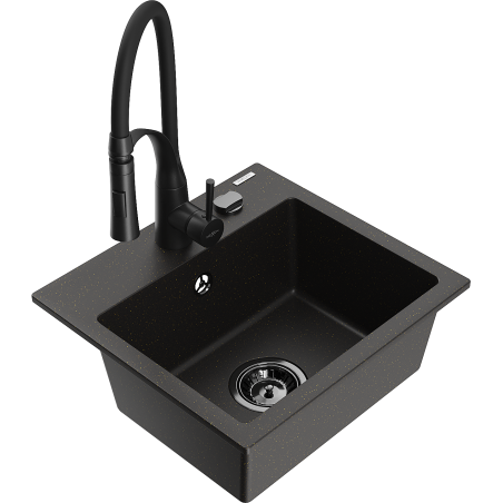 Mexen Milo Granitspüle 1-becken mit Küchenarmatur Aster, schwarz/gold metallisch - 6505-75-73450-70-B