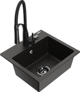 Mexen Milo Granitspüle 1-Becken mit Küchenarmatur Aster, schwarz/gold metallic - 6505-75-73450-70-B