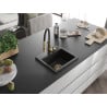 Mexen Milo Granitspüle 1-beckig mit Küchenarmatur Aster, schwarz - 6505-77-73450-57-G