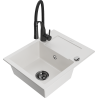 Mexen Enzo 1-Becken Granitspüle mit Abtropffläche und Küchenarmatur Aster, weiß - 6506-20-73450-70-B