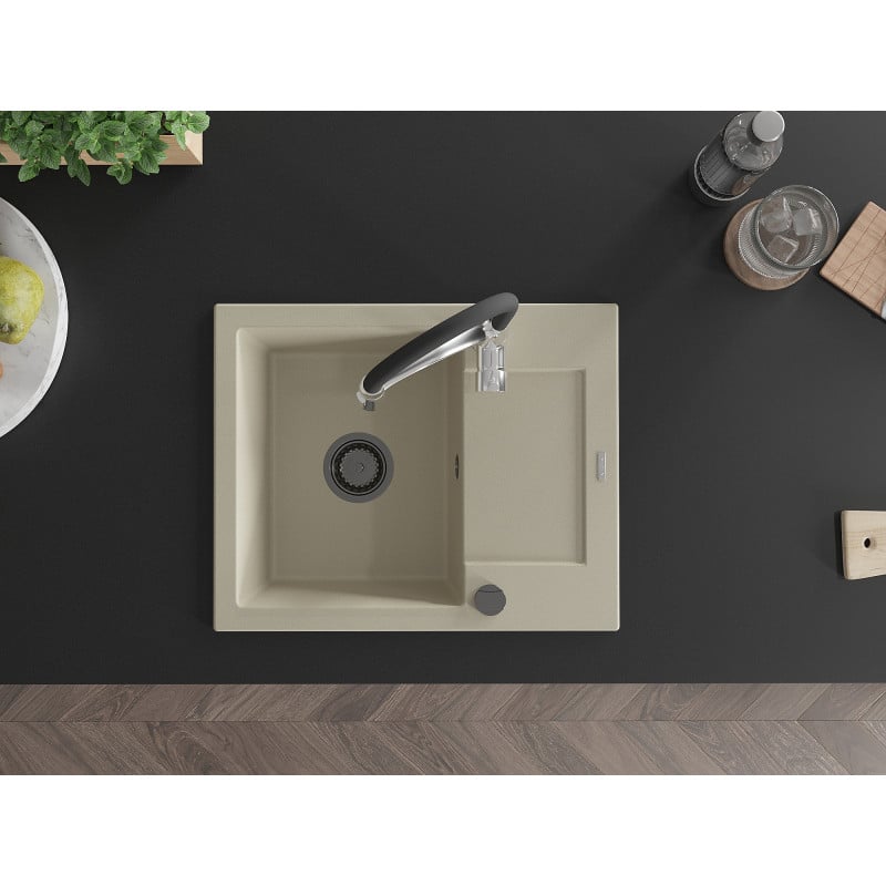 Mexen Enzo Granitspüle 1-Becken mit Abtropffläche und Küchenarmatur Aster, beige - 6506-69-73450-07-B