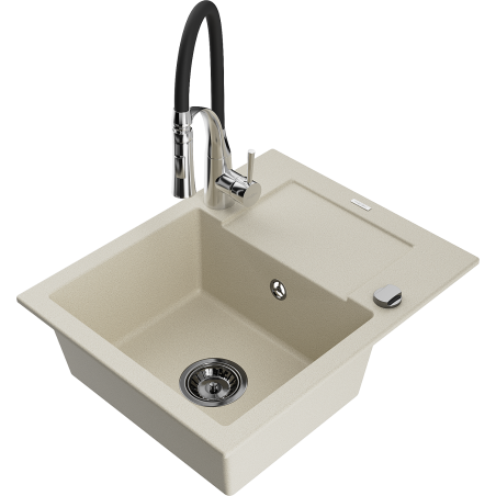 Mexen Enzo Granitspüle 1-Becken mit Abtropffläche und Küchenarmatur Aster, beige - 6506-69-73450-07-B