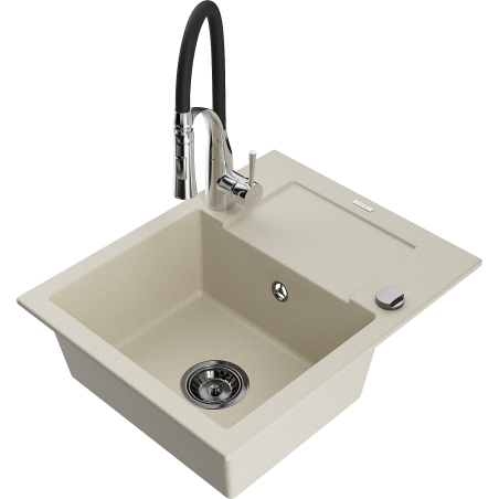 Mexen Enzo granitspüle mit 1 Becken, Abtropffläche und Küchenarmatur Aster, beige - 6506-69-73450-07-B