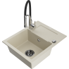 Mexen Enzo granitspüle mit 1 Becken, Abtropffläche und Küchenarmatur Aster, beige - 6506-69-73450-07-B