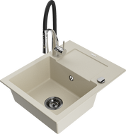 Mexen Enzo Granitspüle 1-Becken mit Abtropffläche und Küchenarmatur Aster, beige - 6506-69-73450-07-B