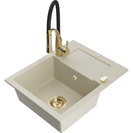 Mexen Enzo Einbauspüle 1-Becken mit Abtropffläche und Küchenarmatur Aster, Beige - 6506-69-73450-57-G