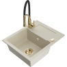 Mexen Enzo Granitspüle 1-beckig mit Abtropffläche und Küchenarmatur Aster, Beige - 6506-69-73450-57-G