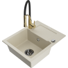 Mexen Enzo Granitspüle 1-Becken mit Abtropffläche und Küchenarmatur Aster, beige - 6506-69-73450-57-B
