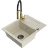 Mexen Enzo Granitspüle 1-beckig mit Abtropffläche und Küchenarmatur Aster, beige - 6506-69-73450-57-B