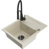 Mexen Enzo Granitspüle 1-Becken mit Abtropfbereich und Küchenarmatur Aster, beige - 6506-69-73450-70-B