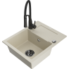 Mexen Enzo granitspüle 1-beckig mit Abtropffläche und Küchenarmatur Aster, beige - 6506-69-73450-70-B