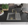 Mexen Enzo Granitspüle 1-Becken mit Abtropffläche und Küchenarmatur Aster, grau - 6506-71-73450-57-G