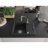 Mexen Enzo granitspüle 1-beckig mit Abtropfbrett und Küchenarmatur Aster, schwarz/silber metallic - 6506-73-73450-07
