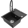 Mexen Enzo Granitspüle 1-Becken mit Abtropffläche und Küchenarmatur Aster, schwarz/silber metallic - 6506-73-73450-07