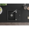 Mexen Enzo Granitspüle 1-Becken mit Abtropffläche und Küchenarmatur Aster, schwarz/silber metallic - 6506-73-73450-07