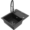 Mexen Enzo 1-Komponenten-Granitspüle mit Abtropffläche und Küchenarmatur Aster, schwarz/silber metallic - 6506-73-73450-07-B