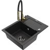 Mexen Enzo Granitspüle 1-Becken mit Abtropffläche und Küchenarmatur Aster, schwarz/silber metallic - 6506-73-73450-57-B