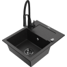 Mexen Enzo Granitspüle 1-Becken mit Abtropffläche und Küchenarmatur Aster, schwarz/silber metallic - 6506-73-73450-70-B