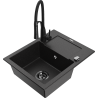 Mexen Enzo Granitspüle 1-fach mit Abtropffläche und Küchenarmatur Aster, schwarz/silber metallic - 6506-73-73450-70-B