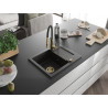 Mexen Enzo Granitspüle mit 1 Becken und Abtropffläche sowie Küchenarmatur Aster, Schwarz/Gold Metallic - 6506-75-73450-57-G