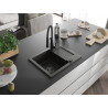 Mexen Enzo Granitspüle 1-beckig mit Abtropffläche und Küchenarmatur Aster, schwarz/gold metallic - 6506-75-73450-70-B