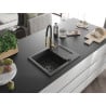 Mexen Enzo Granitspüle 1-Becken mit Abtropffläche und Küchenarmatur Aster, schwarz gesprenkelt - 6506-76-73450-57-B