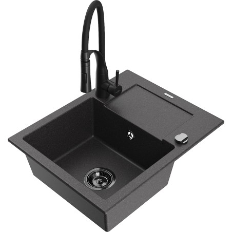 Mexen Enzo granit spülbecken 1-becken mit abtropffläche und küchenarmatur Aster, schwarz gesprenkelt - 6506-76-73450-70-B