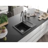 Mexen Enzo Granitspüle 1-Becken mit Abtropffläche und Küchenarmatur Aster, schwarz - 6506-77-73450-07