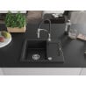 Mexen Enzo Granitspüle 1-Becken mit Abtropffläche und Küchenarmatur Aster, schwarz - 6506-77-73450-07