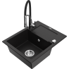 Mexen Enzo 1-Becken Granitspüle mit Abtropffläche und Küchenarmatur Aster, schwarz - 6506-77-73450-07