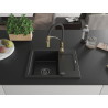 Mexen Enzo Granitspüle 1-Becken mit Abtropffläche und Küchenarmatur Aster, schwarz - 6506-77-73450-57-B