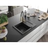 Mexen Enzo Granitspüle 1-Becken mit Abtropffläche und Küchenarmatur Aster, schwarz - 6506-77-73450-57-B