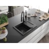 Mexen Enzo Granitspüle, 1-Becken mit Abtropffläche und Küchenarmatur Aster, schwarz - 6506-77-73450-70-B