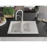 Mexen Gaspar Granitspüle 1,5-Becken mit Abtropffläche und Küchenarmatur Aster, weiß - 6507-20-73450-02
