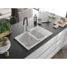 Mexen Gaspar Granitspüle 1,5-Kammern mit Abtropffläche und Küchenarmatur Aster, weiß - 6507-20-73450-07