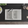 Mexen Gaspar Granitspüle 1,5-Kammern mit Abtropffläche und Küchenarmatur Aster, weiß - 6507-20-73450-07