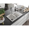 Mexen Gaspar Granitspüle 1,5-Becken mit Abtropffläche und Küchenarmatur Aster, weiß - 6507-20-73450-07-B
