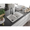 Mexen Gaspar 1,5-Schalen Granitspüle mit Abtropffläche und Küchenarmatur Aster, weiß - 6507-20-73450-70-B