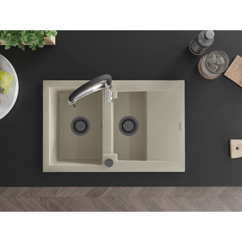 Mexen Gaspar Granitspüle 1,5-beckig mit Abtropffläche und Küchenarmatur Aster, beige - 6507-69-73450-07-B