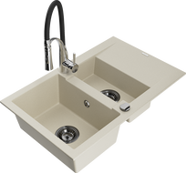 Mexen Gaspar Granitspüle 1,5-beckig mit Abtropffläche und Küchenarmatur Aster, beige - 6507-69-73450-07-B