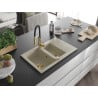 Mexen Gaspar Granitspüle 1,5-Beckendesign mit Abtropffläche und Küchenarmatur Aster, beige - 6507-69-73450-57-G