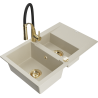 Mexen Gaspar Granitspüle 1,5-Beckendesign mit Abtropffläche und Küchenarmatur Aster, beige - 6507-69-73450-57-G