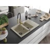Mexen Gaspar Granit-Spülbecken 1,5-Kammer mit Abtropffläche und Küchenarmatur Aster, beige - 6507-69-73450-57-B