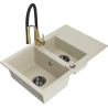 Mexen Gaspar Granit-Spülbecken 1,5-Kammer mit Abtropffläche und Küchenarmatur Aster, beige - 6507-69-73450-57-B