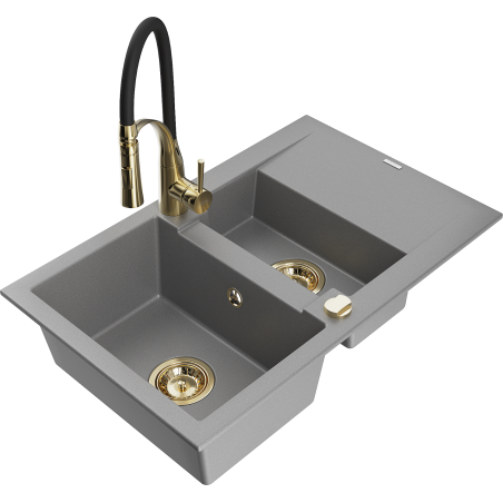 Mexen Gaspar Granitspüle 1,5-fach mit Abtropffläche und Küchenarmatur Aster, grau - 6507-71-73450-57-G
