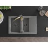 Mexen Gaspar Granitspüle 1,5-Becken mit Abtropffläche und Küchenarmatur Aster, grau - 6507-71-73450-57-B