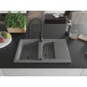 Mexen Gaspar Granitspüle 1,5-Becken mit Abtropffläche und Küchenarmatur Aster, grau - 6507-71-73450-70-B