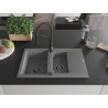 Mexen Gaspar Granitspüle mit 1,5 Becken, Abtropffläche und Küchenarmatur Aster, grau - 6507-71-73450-70-B