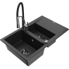 Mexen Gaspar Granitspüle 1,5-Kammer mit Abtropffläche und Küchenarmatur Aster, schwarz/silber - 6507-73-73450-07-B